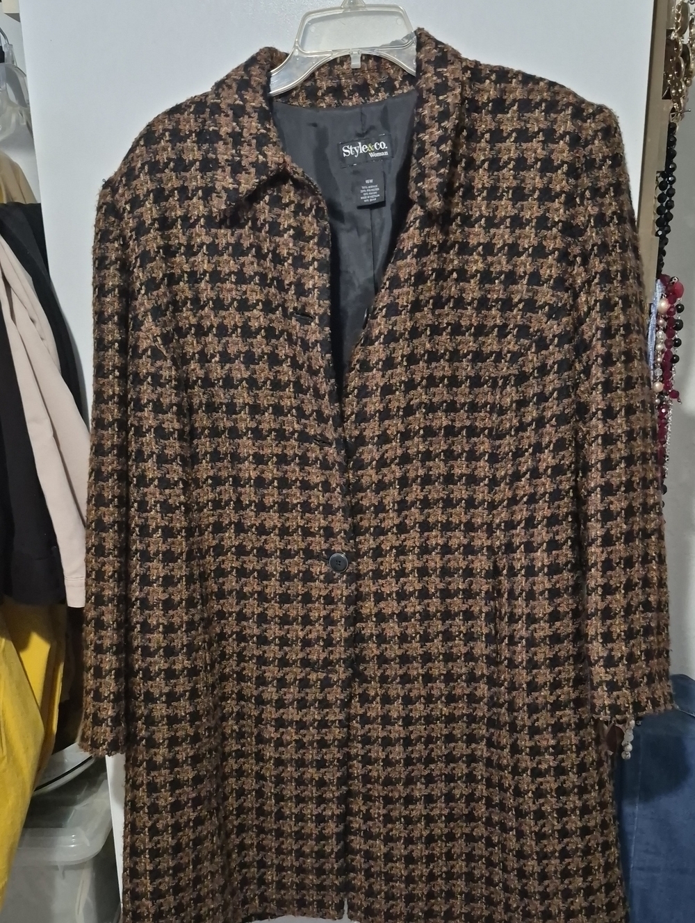 Style & Co. Brown and Black Houndstooth Trench Coat